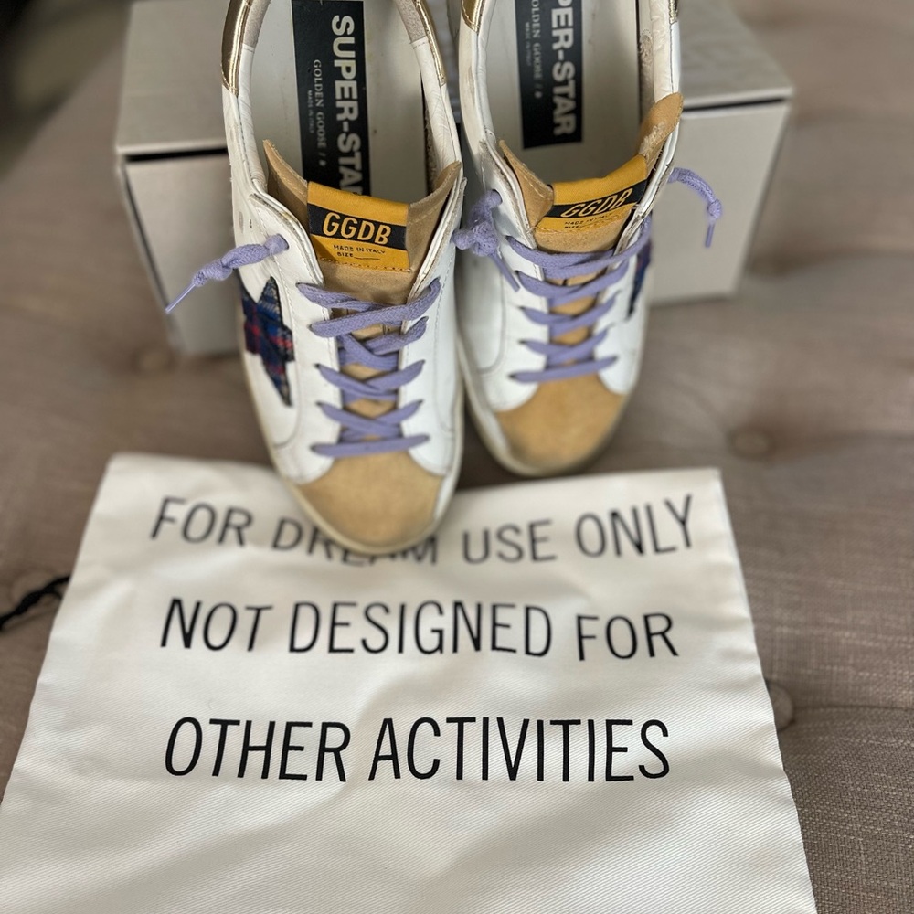 Golden Goose Sneakers with Lavender and Tan Accents
